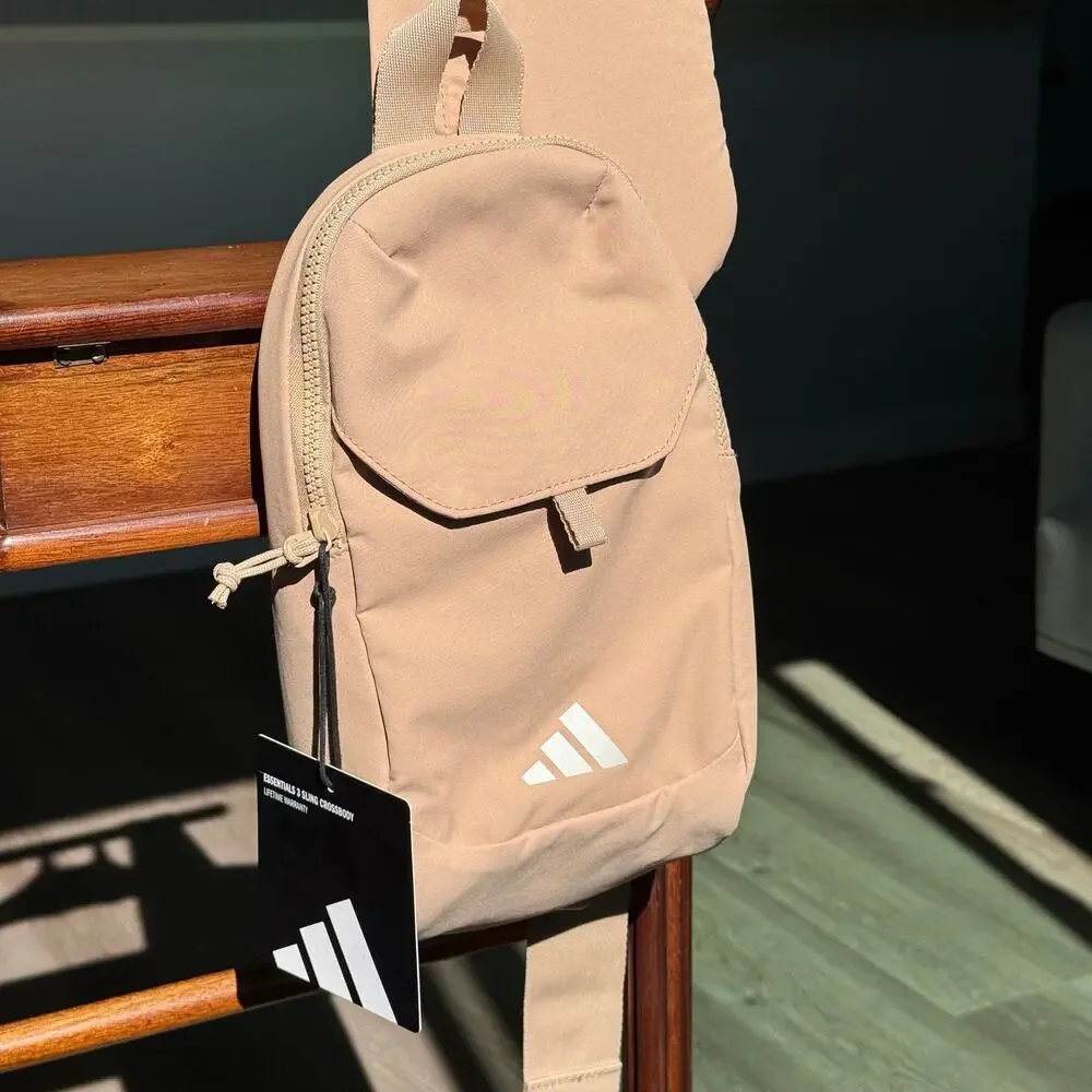 NWT Adidas Essentials 3 Sling Crossbody Bag Warm Sandstone Beige JK5347